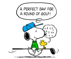 a cartoon character holding a golf club with the caption, a perfect day for a round of golf