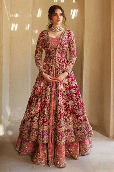 Latest Wedding Pakistani Majenta Wedding Double Style Dress Anarkali | eBay Anarkali For Bride, Red Bridal Anarkali Suits, Anarkali Suits For Engagement, Anarkali Bridal Dress, Anarkali Dress For Engagement, Engagement Anarkali Suits, Desi Bridal Outfits, Wedding Anarkali Dress Indian Bridal, Anarkali Bridal Suits