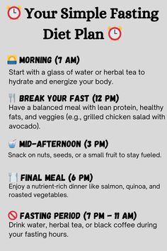 Discover an effective fasting diet plan to help you lose weight and improve your health! Learn how to structure your meals, choose the right fasting schedule, and maximize your results with intermittent fasting. #FastingDiet #IntermittentFasting 16 8 Intermittent Fasting Food List, Fasting Ideas Diet, Fasting How To, Fasting Hours For Women, Intermittent Fasting Explained, Intermittent Fasting Daily Routine, 4 Day Fasting Diet, Intermittent Fasting To Lose 50 Pounds, Beginner Fasting Schedule