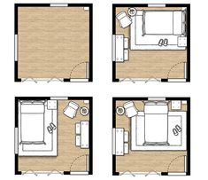 three floor plans for a small apartment with one bedroom and the other living room in it