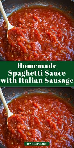 homemade spaghetti sauce with italian sausage in a skillet