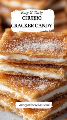 easy and tasty churro cracker candy recipe with white icing on top