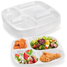 PRICES MAY VARY. You will get 8 pcs white rectangular melamine meal trays. Size: 10" L x 9.5" W x 1" H. Lightweight and easy to clean and store. No oven, No Microwave. Made of high-quality melamine material, it is safe to contact with food. Lightweight, durable and long-lasting, and its smooth surface make it easy to clean. Dishwasher safe, Freezer safe. Sectional meal tray with 4 compartments, is perfect to use as a portion control plate. And the durable material makes it also perfect for adult Divided Plate For Adults, Picnic Dinner, Edges Design, Melamine Dinner Plates, Melamine Plates, Clean Dishwasher, Serving Platter, Serving Platters, Serveware