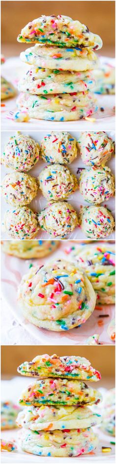 three different images of colorful sprinkle cookies