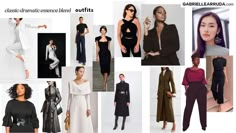 the collage shows different types of women's clothing and accessories, including dresses