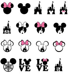 mickey and minnie mouse ears with the word love in each one's ear,