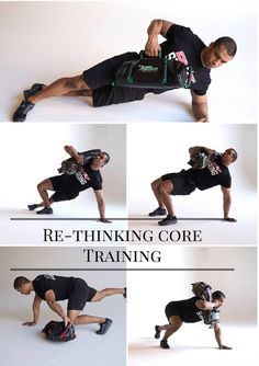 an image of a man doing exercises on his back with the words re - thinking core training