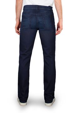 These easy-fitting straight-leg jeans are made from comfortable Italian stretch denim in a subtly faded dark-indigo wash for a clean, smart-casual look. Zip fly with button closure Five-pocket style 92% cotton, 6% elastomultiester, 2% elastane Machine wash, tumble dry Made in the USA of imported fabric Dark Indigo, Straight Cut, Nordstrom Store, Smart Casual, Stretch Denim, New Shoes, Straight Leg Jeans, Casual Looks, Straight Leg