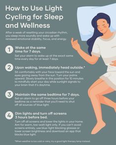 Reset your sleep cycle and improve your overall well-being with light cycling! ☀️ This practice uses natural sunlight to regulate your circadian rhythm, which is your body’s internal clock. By following these steps for a week, you can: 👉Sleep more soundly 👉Wake up feeling more refreshed 👉Improve focus and energy levels Here’s how to get started: 👉Wake up at the same time each day for 7 days. 👉Upon waking, immediately go outside and gaze at the sunlight for 10 minutes. 👉Set a bedtime and sti... Reset Sleep Schedule, Reset Circadian Rhythm, How To Fix Ur Sleep Schedule, Rem Sleep Cycle, Hourglass Workout, Guided Sleep Meditation, Body Reset, Throbbing Headache, Skin Diet