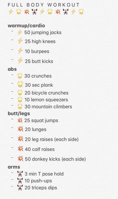 the full body workout plan is shown in this screenshoter's handout