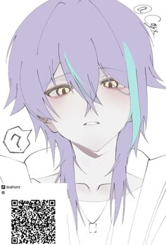 an anime character with purple hair and blue eyes