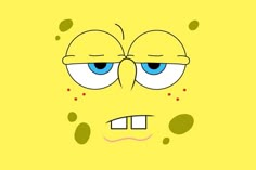 the face of spongebob with blue eyes