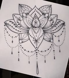 a drawing of a flower with raindrops on it