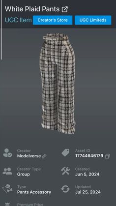 an item is displayed on the app for people to buy items in their store, including pants