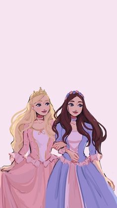 two princesses standing next to each other with their hands on their hipss and looking at the camera