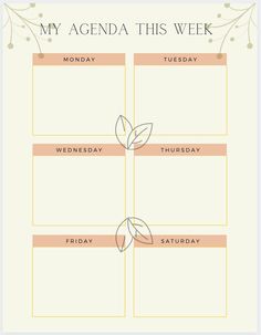 a printable agenda with leaves on it and the words, my agenda this week