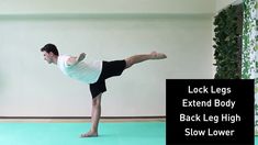 a man standing on one leg while doing a back - leg high slow lower kick