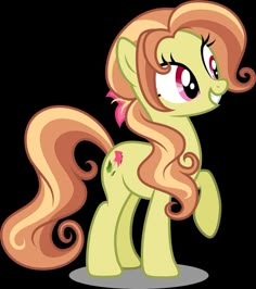 the pinkie pony has long hair and is looking to its left with eyes wide open