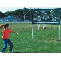 Football Target Challenge - Anyone can play quarterback in our fun football challenge. Play a complete game or just use the 5 targets to increase accuracy. Includes durable canvas target, support poles and stakes and 4 junior sized rubber footballs. Football Target Game, Football Party Games For Teens, Football Themed Scavenger Hunt, Football Tire Toss, Target Challenge, Backyard Football, Flag Football Plays, Football Training Equipment, Super Bowl Football