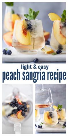 light and easy peach sangria recipe with blueberries, peaches, and mint