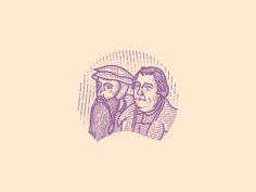 two men with long hair and beards are depicted in an old - fashioned drawing