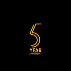 the five year anniversary logo is shown in yellow and black colors on a dark background