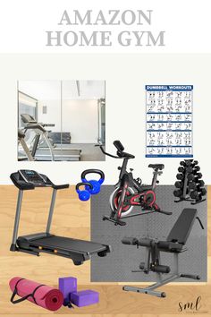 an image of a gym room with exercise equipment on the floor and in front of it