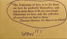 a piece of paper with an image of thomas merton on it and a quote written in black ink