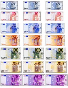 ten hundred and twenty euros bills are arranged in rows on a white background stock photo