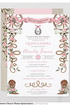 an ornate pink and brown wedding card