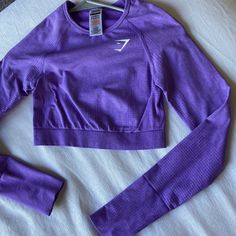 ** 2nd Photo Shows The Color The Best Never Worn! (Gymshark No Longer Attaches Original Tags But I Have The One On The Inside!) Gym Shark Tops, Purple Athletic Outfits, Purple Workout Outfit, Zip Up Sports Bra, Nemo Birthday, Long Sleeve Workout Top, Gym Aesthetic, Crop Long Sleeve, Gym Shark