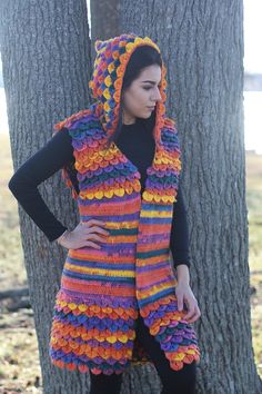 Crocodile Stitch Hooded Vest - Bonita Patterns African Flower Crochet Animals, Leaf Scarf, Crocodile Stitch, Scarf Yarn, Crochet Clothing, Dream Baby, Hooded Vest, Baby Yarn, Baby Size