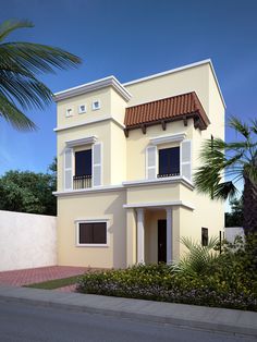 this is an artist's rendering of a two - story house with palm trees