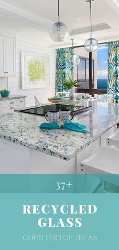 the counter top is clean and ready to be used in this modern kitchen with blue accents