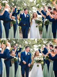 the bride and groom are walking down the aisle