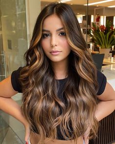 honey caramel balayage on dark hair, caramel balayage, balayage for dark brown hair, honey blonde balayage brunettes Balayage Hair Caramel, Black Hair Balayage, Brown Hair Looks, Brown Hair Inspo, Brunette Hair With Highlights, Caramel Hair, Brunette Balayage Hair, Long Hair Color, Brown Hair Balayage