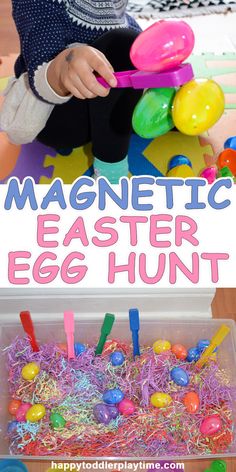 an easter egg hunt with plastic eggs and spoons