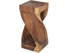 a wooden stool that is made out of wood and has a curved design on the top