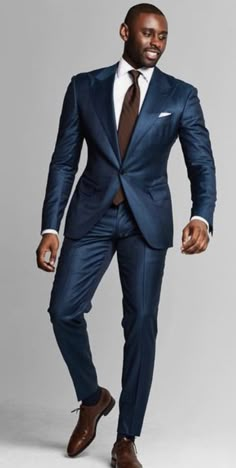 Blue Outfit Combination, Brown And Blue Outfit, Mens Fashion Suits Formal, Formal Mens Fashion, Dapper Gentleman, Brown And Blue, Men’s Suits, Mens Fashion Suits, Black Men Fashion