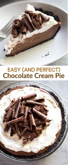 two different views of a chocolate cream pie