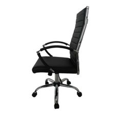 an office chair with black leather upholstered seat