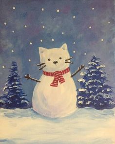 a painting of a cat in the snow