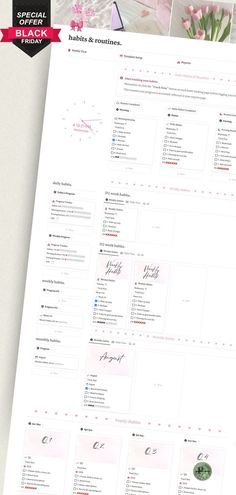 Notion Pink Aesthetic | That Girl Habit Tracker & Routine Planner notion_anime_tracker #business_daily_planner #notionuniversity #notion_template_aesthetic_personal Notion Pink Aesthetic, Notion Home Page, Yearly Habit Tracker, Morning Evening Routine, Pink Notion, Notion Workspace