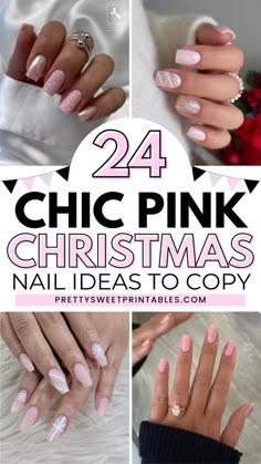 pink Christmas nails designs ideas nail art Pink Christmas Nails Short Square, Pink Snowflake Nails Acrylic, Pink Winter Nails Almond, Christmas Gel Nails Designs Simple, Cute Pink Christmas Nails, Pink Gingerbread Nails, Baby Pink Christmas Nails, Classic Winter Nails, Pink Christmas Nails Simple