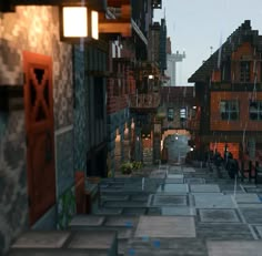 an image of a city street that looks like it could be in minecraft or something