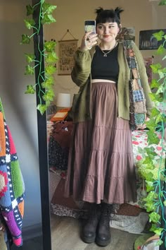 #fairygrunge #thrifted Indie Retro Outfits, Alt Fairy Outfit, Goblin Core Plus Size, Fairycore Aesthetic Outfits Plus Size, Outfits With Long Skirts Plus Size, Grunge Outfits Skirts Long, Casual Goblincore Outfits, Plus Size Fairy Outfits, Tee Shirt Skirt Outfit