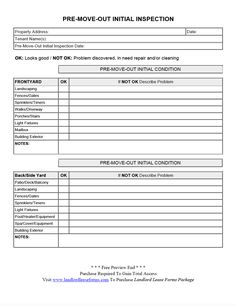 an invoice form with the words pre - move out initial inspection