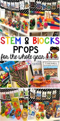 Blocks & STEM prop idea list for the WHOLE year, every season, holiday, and theme! Make it an amazing place for your preschool, pre-k, and kindergarten engineers. #preschool #prek #kindergarten #STEM #blockscenter Block Center Preschool, Blocks Center, Prop Idea, Stem Bins, Stem Centers, Stem Activities Preschool, Kindergarten Stem, Blocks Preschool, Steam Ideas