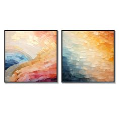 two paintings with different colors and shapes on them