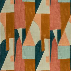 Modern abstract geometric design featuring earth tones in layered composition. Lee Jofa, Fabric Houses, Kelly Wearstler, Wallpaper Calculator, Pierre Frey, Acoustic Panels, Designers Guild, Wall Deco, Cubism